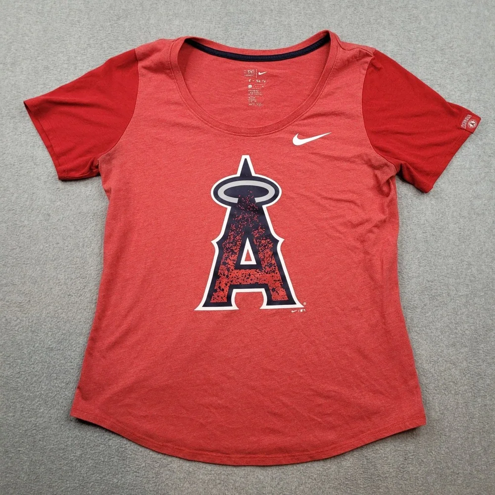 Nike MLB Los‎ Angeles Angels T-Shirt Womens Medium Red Short Sleeve Scoop Neck